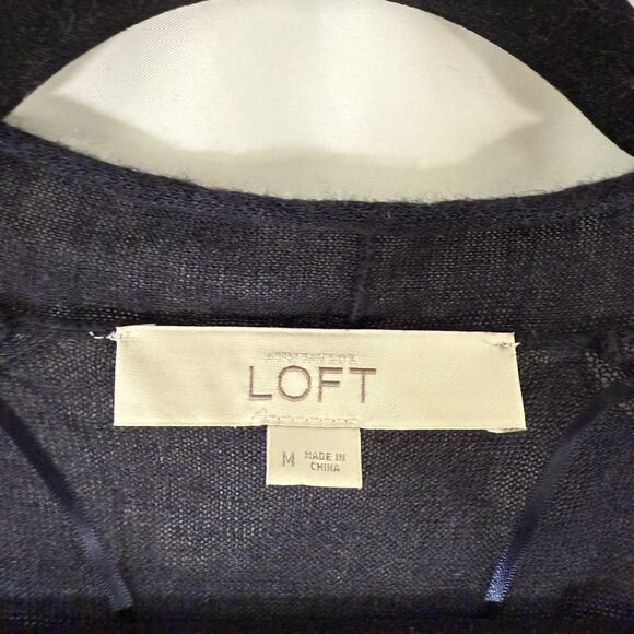 LOFT Cardigan Women's Medium Solid Blue Lightweight Ramie Blend Open Front - Picture 4 of 9